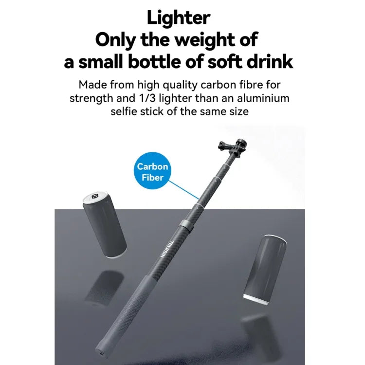 ไม้เซลฟี่ TELESIN 3M คาร์บอนไฟเบอร์ Monopod พร้อมสกรู 1/4 สำหรับกล้องแอคชั่น 3 เมตร