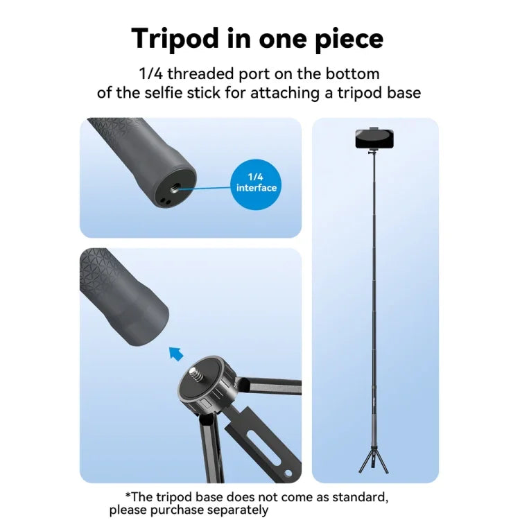 ไม้เซลฟี่ TELESIN 3M คาร์บอนไฟเบอร์ Monopod พร้อมสกรู 1/4 สำหรับกล้องแอคชั่น 3 เมตร