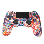จอยเกมไร้สายบลูทูธ PS4 พร้อมแถบไฟและระบบสั่นคู่ สีขาว ดำ แดง น้ำเงิน เขียว ชมพู ตัวอักษร เส้น ไฟผี การ์ตูน ฮัลค์ โครงกระดูก เกียร์ สายฟ้า เปลวไฟ เมฆ ระเบิด ลายไม้ ดาวแดง