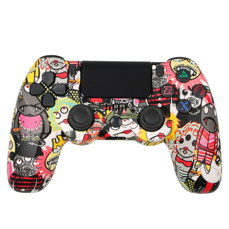 จอยเกมไร้สายบลูทูธ PS4 พร้อมแถบไฟและระบบสั่นคู่ สีขาว ดำ แดง น้ำเงิน เขียว ชมพู ตัวอักษร เส้น ไฟผี การ์ตูน ฮัลค์ โครงกระดูก เกียร์ สายฟ้า เปลวไฟ เมฆ ระเบิด ลายไม้ ดาวแดง