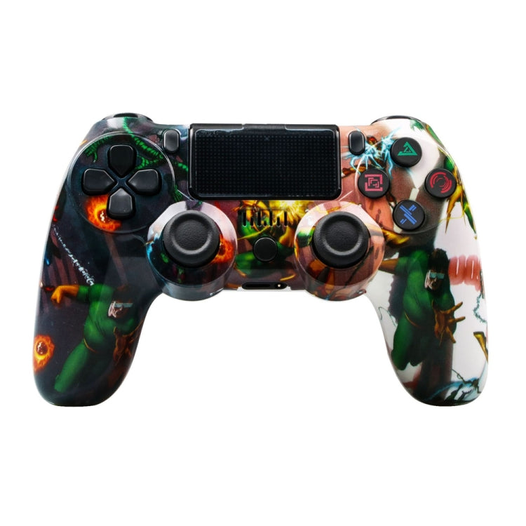 จอยเกมไร้สายบลูทูธ PS4 พร้อมแถบไฟและระบบสั่นคู่ สีขาว ดำ แดง น้ำเงิน เขียว ชมพู ตัวอักษร เส้น ไฟผี การ์ตูน ฮัลค์ โครงกระดูก เกียร์ สายฟ้า เปลวไฟ เมฆ ระเบิด ลายไม้ ดาวแดง