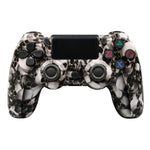 จอยเกมไร้สายบลูทูธ PS4 พร้อมแถบไฟและระบบสั่นคู่ สีขาว ดำ แดง น้ำเงิน เขียว ชมพู ตัวอักษร เส้น ไฟผี การ์ตูน ฮัลค์ โครงกระดูก เกียร์ สายฟ้า เปลวไฟ เมฆ ระเบิด ลายไม้ ดาวแดง