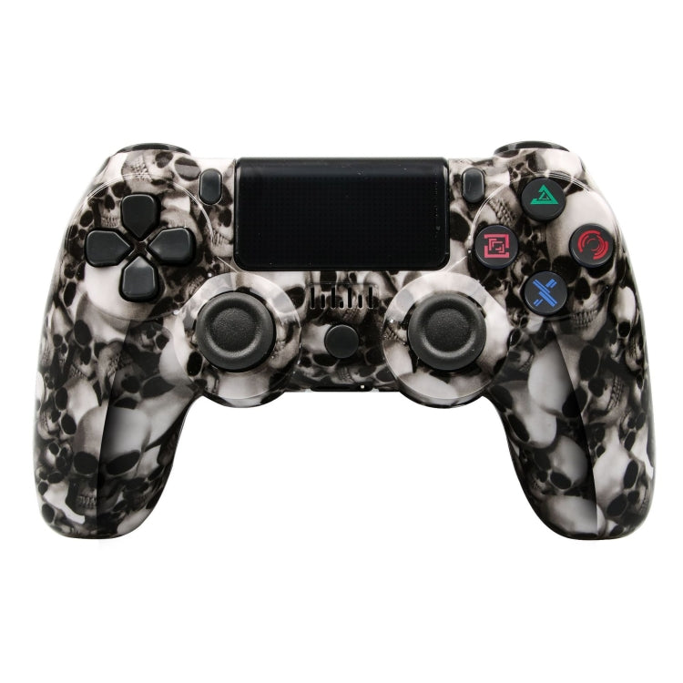 จอยเกมไร้สายบลูทูธ PS4 พร้อมแถบไฟและระบบสั่นคู่ สีขาว ดำ แดง น้ำเงิน เขียว ชมพู ตัวอักษร เส้น ไฟผี การ์ตูน ฮัลค์ โครงกระดูก เกียร์ สายฟ้า เปลวไฟ เมฆ ระเบิด ลายไม้ ดาวแดง