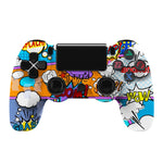 จอยเกมไร้สายบลูทูธ PS4 พร้อมแถบไฟและระบบสั่นคู่ สีขาว ดำ แดง น้ำเงิน เขียว ชมพู ตัวอักษร เส้น ไฟผี การ์ตูน ฮัลค์ โครงกระดูก เกียร์ สายฟ้า เปลวไฟ เมฆ ระเบิด ลายไม้ ดาวแดง