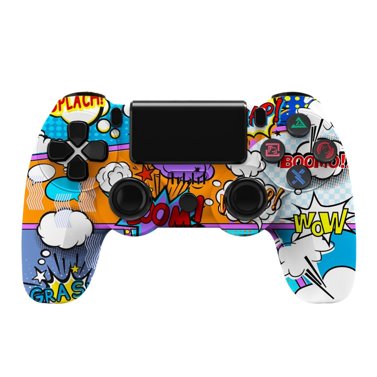 จอยเกมไร้สายบลูทูธ PS4 พร้อมแถบไฟและระบบสั่นคู่ สีขาว ดำ แดง น้ำเงิน เขียว ชมพู ตัวอักษร เส้น ไฟผี การ์ตูน ฮัลค์ โครงกระดูก เกียร์ สายฟ้า เปลวไฟ เมฆ ระเบิด ลายไม้ ดาวแดง