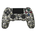 จอยเกมไร้สายบลูทูธ PS4 พร้อมแถบไฟและระบบสั่นคู่ สีขาว ดำ แดง น้ำเงิน เขียว ชมพู ตัวอักษร เส้น ไฟผี การ์ตูน ฮัลค์ โครงกระดูก เกียร์ สายฟ้า เปลวไฟ เมฆ ระเบิด ลายไม้ ดาวแดง