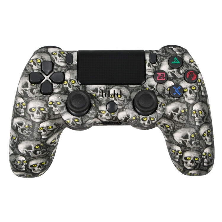 จอยเกมไร้สายบลูทูธ PS4 พร้อมแถบไฟและระบบสั่นคู่ สีขาว ดำ แดง น้ำเงิน เขียว ชมพู ตัวอักษร เส้น ไฟผี การ์ตูน ฮัลค์ โครงกระดูก เกียร์ สายฟ้า เปลวไฟ เมฆ ระเบิด ลายไม้ ดาวแดง