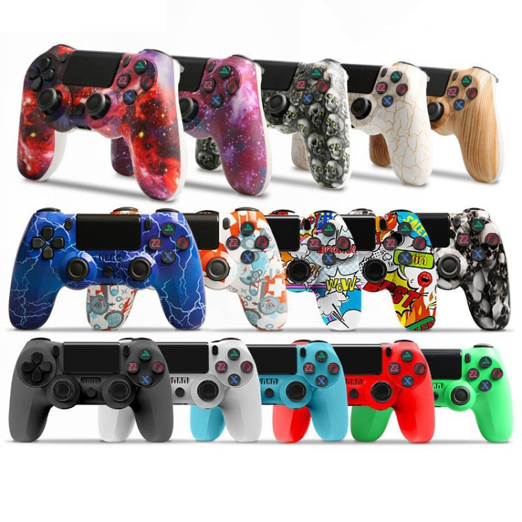 จอยเกมไร้สายบลูทูธ PS4 พร้อมแถบไฟและระบบสั่นคู่ สีขาว ดำ แดง น้ำเงิน เขียว ชมพู ตัวอักษร เส้น ไฟผี การ์ตูน ฮัลค์ โครงกระดูก เกียร์ สายฟ้า เปลวไฟ เมฆ ระเบิด ลายไม้ ดาวแดง
