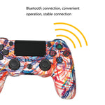 จอยเกมไร้สายบลูทูธ PS4 พร้อมแถบไฟและระบบสั่นคู่ สีขาว ดำ แดง น้ำเงิน เขียว ชมพู ตัวอักษร เส้น ไฟผี การ์ตูน ฮัลค์ โครงกระดูก เกียร์ สายฟ้า เปลวไฟ เมฆ ระเบิด ลายไม้ ดาวแดง