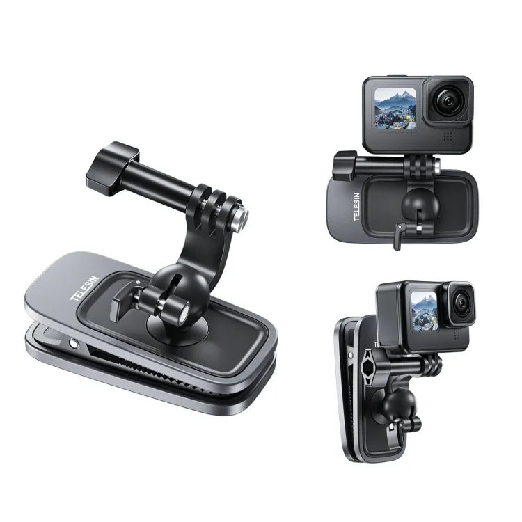 TELESIN คลิปแม่เหล็กหมุน 360 องศาสำหรับติดกระเป๋าเป้สำหรับกล้องแอคชัน, TELESIN