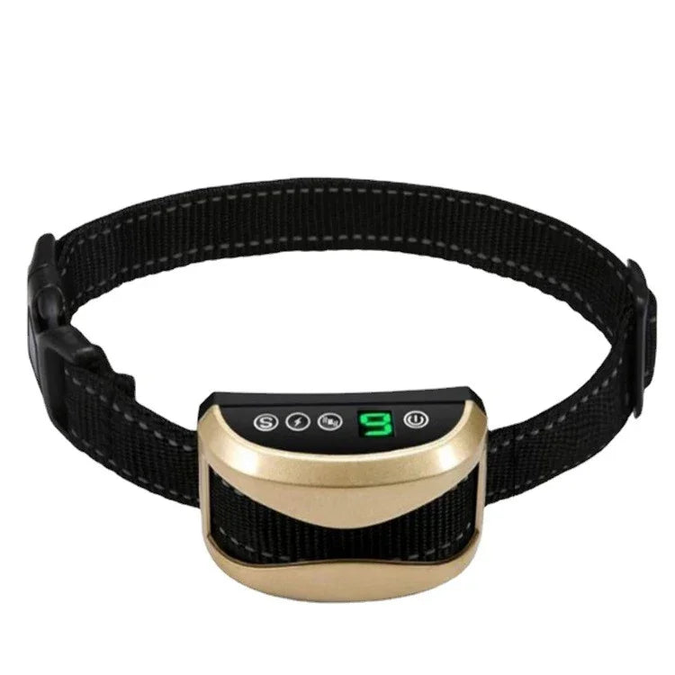 ปลอกคอกันเห่าสุนัขกันน้ำ ชาร์จ USB พร้อมการสั่นและเสียงบี๊บ สีทอง