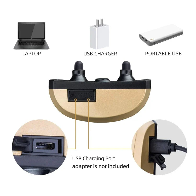ปลอกคอกันเห่าสุนัขกันน้ำ ชาร์จ USB พร้อมการสั่นและเสียงบี๊บ สีทอง