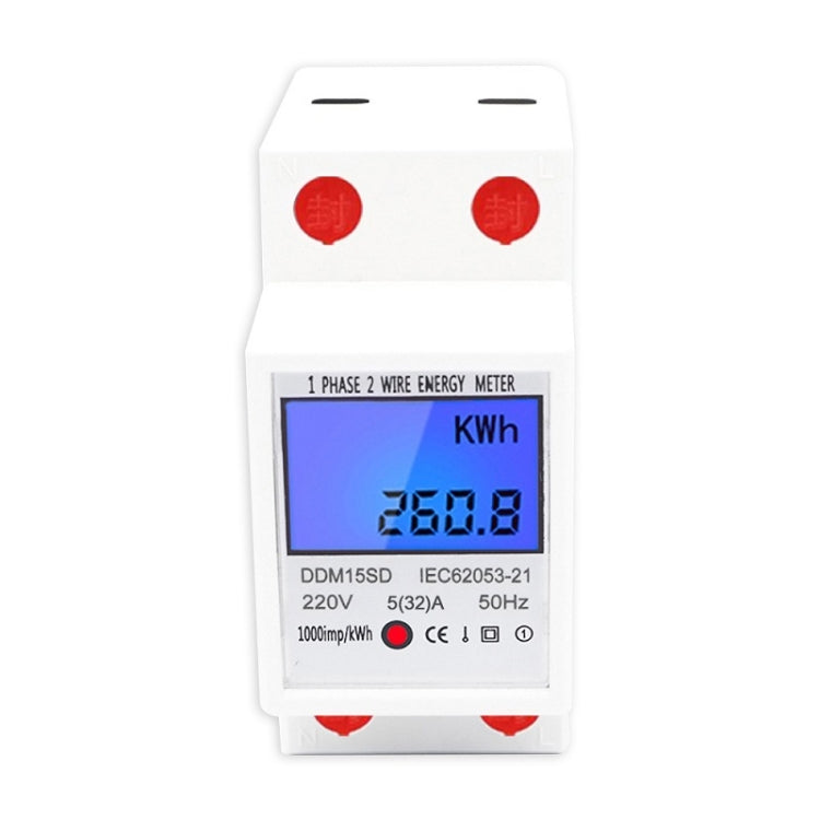มิเตอร์รางไฟฟ้าแบบเฟสเดียว DDM15SD พร้อมฟังก์ชันหลากหลายและจอ LCD มีไฟแบ็คไลท์, 5 (20) A, 5 (32) A, 10 (40) A, 15 (60) A, 20 (80) A, 5 (80) A