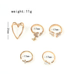 ชุด 5 ชิ้น แหวนข้อรูปกากบาท สามเหลี่ยม หัวใจผีเสื้อกลวง, ชุด 5 ชิ้น 5217