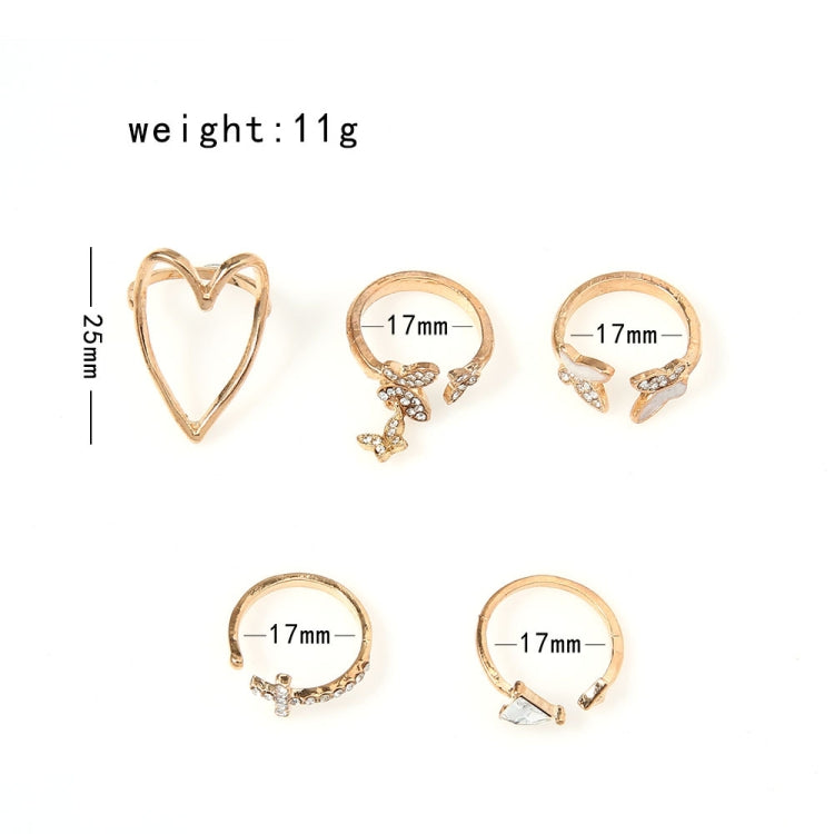 ชุด 5 ชิ้น แหวนข้อรูปกากบาท สามเหลี่ยม หัวใจผีเสื้อกลวง, ชุด 5 ชิ้น 5217