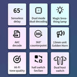 N35 หูฟังเกมไร้สาย Bluetooth แบบในหูพร้อมไฟสีสันสดใสและความหน่วงต่ำ, มีจอแสดงผลดิจิทัลและไม่มีจอแสดงผลดิจิทัล