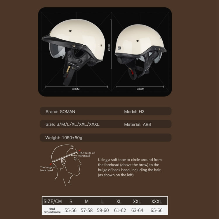 SOMAN Motorcycle Half Helmet Adjustable Helmet With Inner Mirror, M, L, XL, XXL