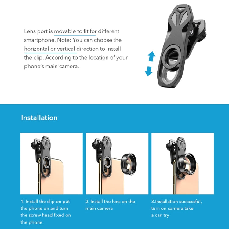 APEXEL APL-HB100MM เลนส์แมลงและเครื่องประดับ HD 100 ไมโคร ภายนอกโทรศัพท์มือถือ, APL-HB100MM