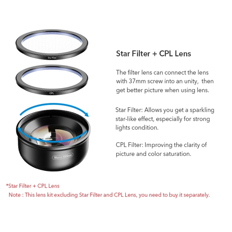 APEXEL APL-HB100MM เลนส์แมลงและเครื่องประดับ HD 100 ไมโคร ภายนอกโทรศัพท์มือถือ, APL-HB100MM