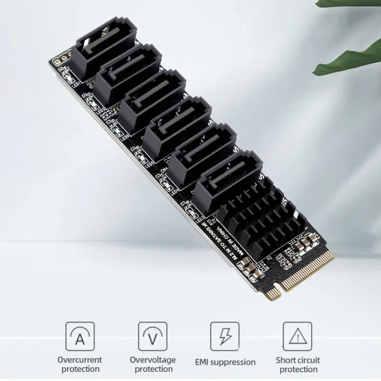 M2 M-EKY PCIE3.0 เป็น SATA6G การ์ดขยายการถ่ายโอน 6 พอร์ต อะแดปเตอร์ขยายฮาร์ดดิสก์, 6 พอร์ต