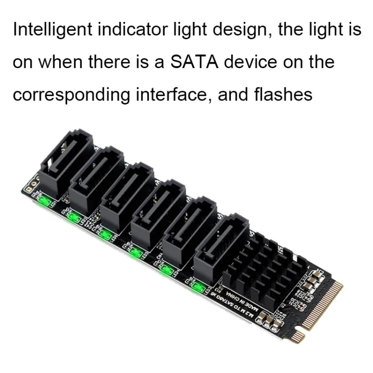 M2 M-EKY PCIE3.0 เป็น SATA6G การ์ดขยายการถ่ายโอน 6 พอร์ต อะแดปเตอร์ขยายฮาร์ดดิสก์, 6 พอร์ต