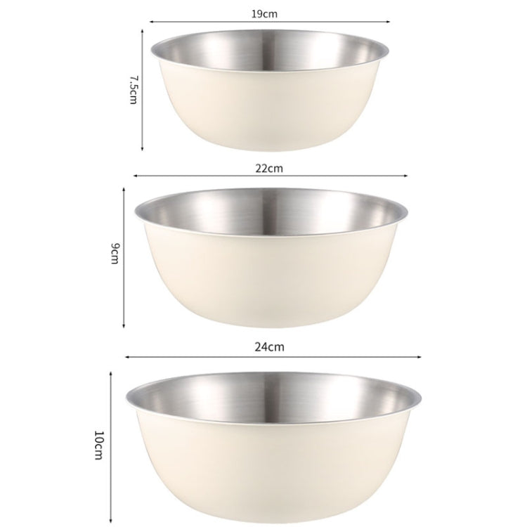 ชามสแตนเลสเกรดอาหาร 304 สำหรับใส่อาหาร ทำขนม และผสมผัก ขนาด 19 ซม. (สีเหลือง), 22 ซม. (สีเหลือง), 24 ซม. (สีเหลือง), 19 ซม. (สีขาว), 22 ซม. (สีขาว), 24 ซม. (สีขาว)