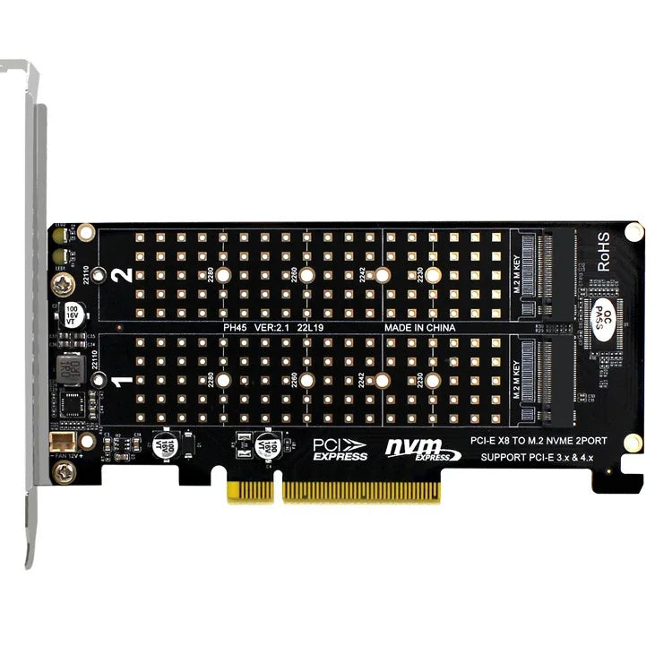 การ์ดถ่ายโอนดิสก์คู่ PCI-E X8 NVME M.2 MKEY SSD RAID Array อะแดปเตอร์ขยาย, PH45