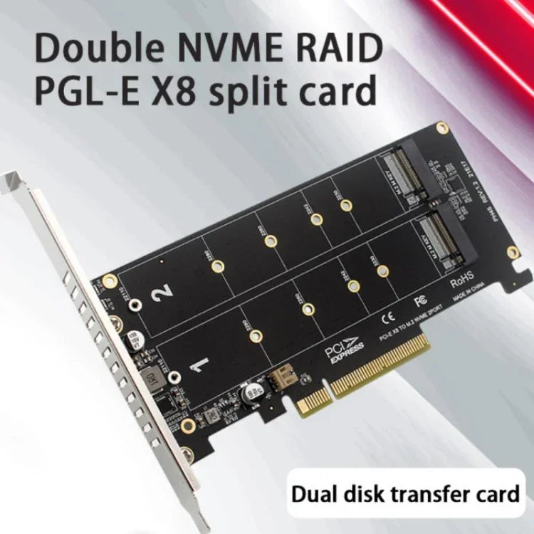 PCI-E X8 Double Disk Transfer Card NVME M.2 MKEY SSD RAID Array Expansion Adapter, PH45