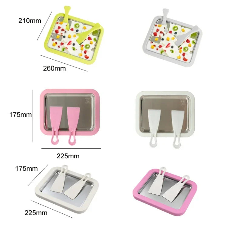 เครื่องทำโยเกิร์ตทอดขนาดเล็กสำหรับใช้ในครัวเรือน เด็ก DIY ถาดน้ำแข็งทอด, สแตนเลสสีเขียว 26x21 ซม., สแตนเลสสีขาว 26x21 ซม., สแตนเลสสีชมพู 22.5x17.5 ซม., สแตนเลสสีขาว 22.5x17.5 ซม., อะลูมิเนียมอัลลอยสีขาว 22.5x17.5 ซม.