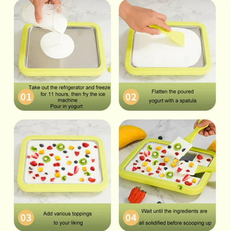 เครื่องทำโยเกิร์ตทอดขนาดเล็กสำหรับใช้ในครัวเรือน เด็ก DIY ถาดน้ำแข็งทอด, สแตนเลสสีเขียว 26x21 ซม., สแตนเลสสีขาว 26x21 ซม., สแตนเลสสีชมพู 22.5x17.5 ซม., สแตนเลสสีขาว 22.5x17.5 ซม., อะลูมิเนียมอัลลอยสีขาว 22.5x17.5 ซม.