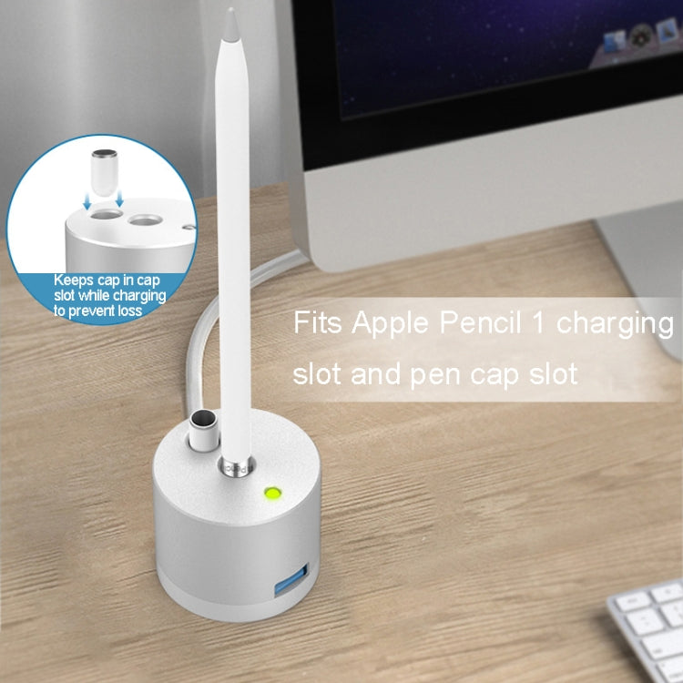 อะแดปเตอร์ชาร์จ USB ฐานโลหะพร้อมไฟ LED สำหรับ Apple Pencil 1 รุ่น A48 สีเงิน สีดำ และโรสโกลด์