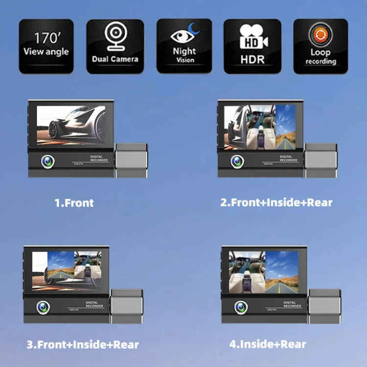 3 Lens Video HD 1080P Multi-Language Driving Recorder, F10