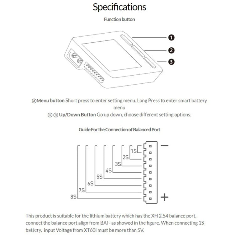 เครื่องวัดแบตเตอรี่ลิเธียมสำหรับเครื่องบินรุ่น ISDT 1-8S, ISDT BG-8S