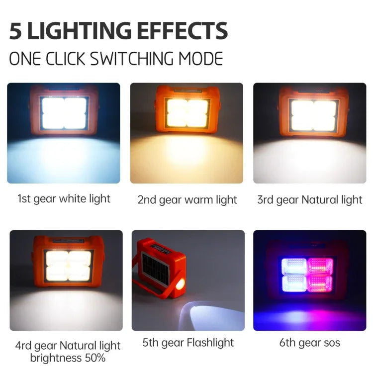 ไฟสปอร์ตไลท์พลังงานแสงอาทิตย์แบบพกพา ไฟฉายฉุกเฉิน 144 หลอด LED