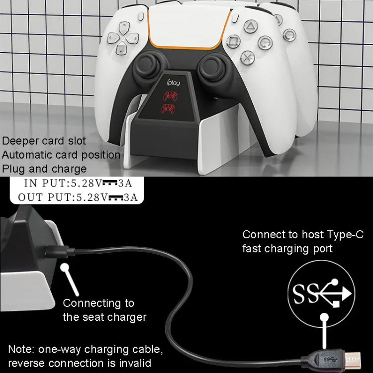 iplay HBP-260 สำหรับที่ชาร์จจอยจับ PS5 ที่นั่งชาร์จจอยจับเกมไฟฟ้า ชาร์จเร็ว, HBP-260