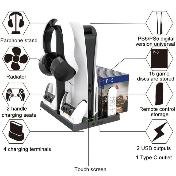 iplay สำหรับฐานพัดลมระบายความร้อนจอยจับเกม PS5 พร้อมที่วางแผ่นดิสก์, HBP-271