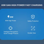 65W GAN PD + QC3.0 Fast Charger Phone Notebook Computer Universal Charging Head, EU Plug Black, UK Plug Black, US Plug Black, AU Plug Black, EU Plug White, UK Plug White, US Plug White, AU Plug White