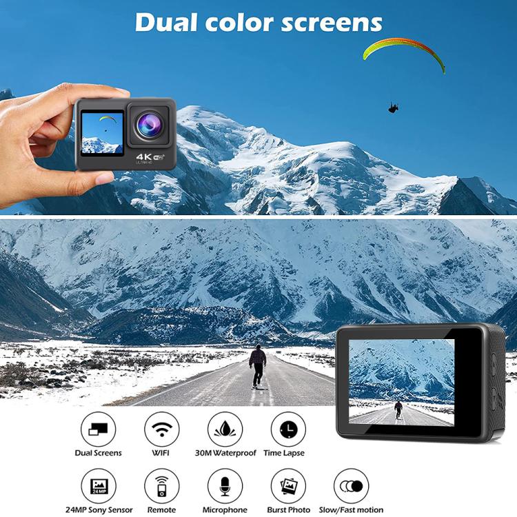 กล้องกีฬากันน้ำกลางแจ้ง WIFI สีหน้าจอคู่ HD 4K รุ่น Q60AR
