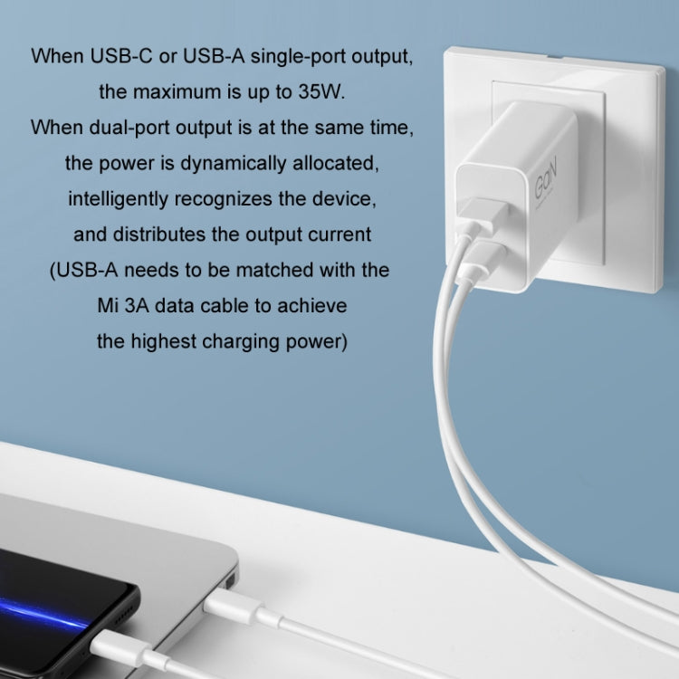 Xiaomi แท้ 35W USB-C+USB-A ชาร์จเร็วแบบพกพา พอร์ตคู่ (1C+1A), ปลั๊ก US, 35W