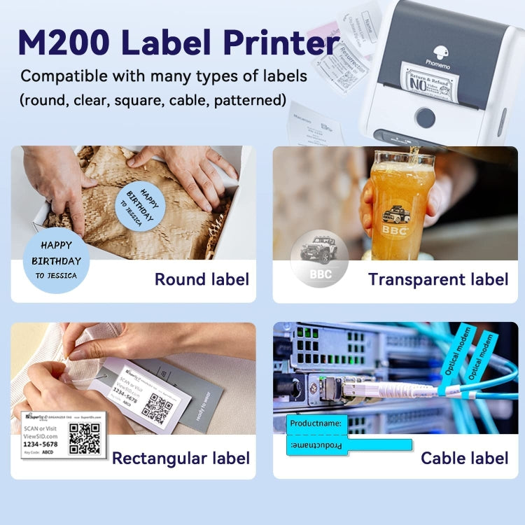 เครื่องพิมพ์ฉลากความร้อนแบบพกพา Phomemo M200 สำหรับรหัส QR บลูทูธ รุ่น M200