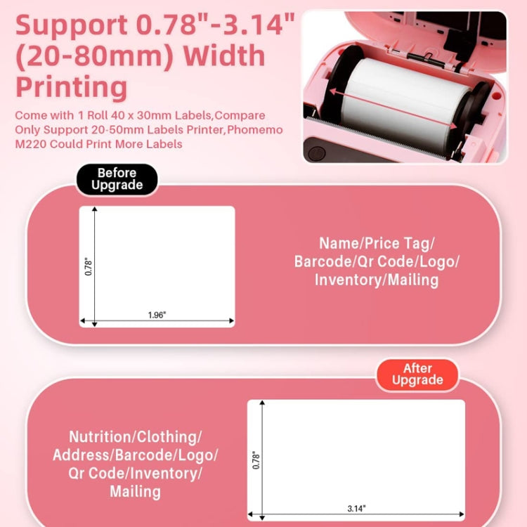 เครื่องพิมพ์ฉลากแถบความร้อนบลูทูธ Phomemo M220 สำหรับแท็กเครื่องประดับและเสื้อผ้า รุ่น M220