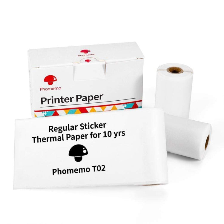 กระดาษฉลากความร้อนบลูทูธ Phomemo T02 3 ม้วน ขนาด 53mmx6.5m สีดำบนขาวไม่มีกาว อายุ 10 ปี, ขนาด 50mmx3.5m สติกเกอร์สีดำบนขาว อายุ 2 ปี, ขนาด 50mmx3.5m สติกเกอร์สีดำบนขาว อายุ 10 ปี, ขนาด 53mmx5m สีฟ้าบนขาวไม่มีกาว อายุ 5 ปี