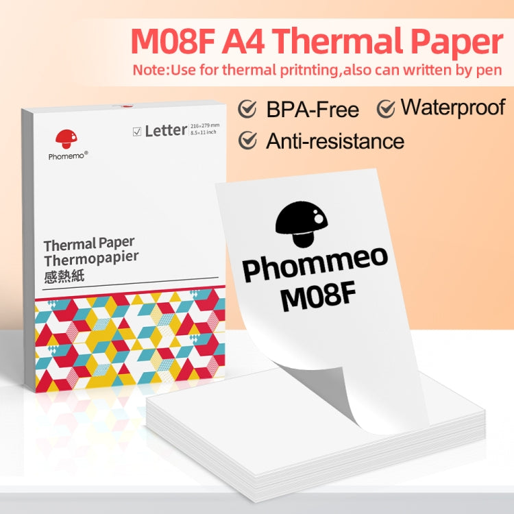 กระดาษพิมพ์ความร้อน 200 แผ่น สำหรับ Phomemo M08F ใช้ได้กับ MR.IN Brother Pocket Jet / MT800, กระดาษความร้อน A4, กระดาษความร้อนพับ A4, กระดาษความร้อนจดหมาย, กระดาษความร้อนพับจดหมาย