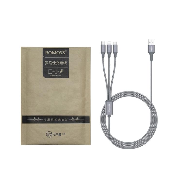 สาย ROMOSS CB25 3 in 1 3.5A 8 Pin + Micro USB + Type C/USB-C, ยาว 1 ม.