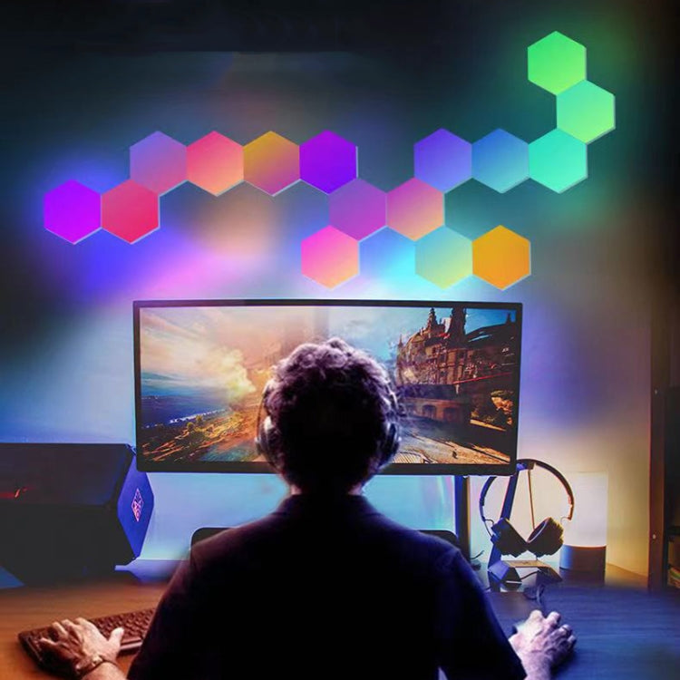 ไฟหกเหลี่ยมซิมโฟนี RGB DIY ไฟติดผนังบรรยากาศข้างเตียง ไฟรังผึ้งอัจฉริยะ, 10 ชิ้น/ชุด, 12 ชิ้น/ชุด
