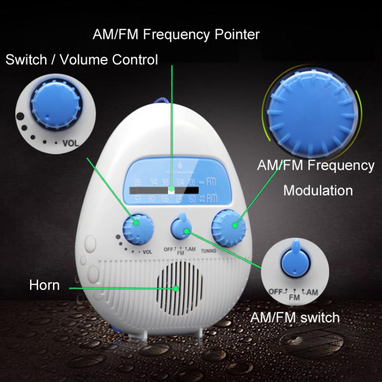วิทยุ FM กันน้ำแบบพกพาพร้อมเชือกแขวนสำหรับห้องน้ำ, SY-900