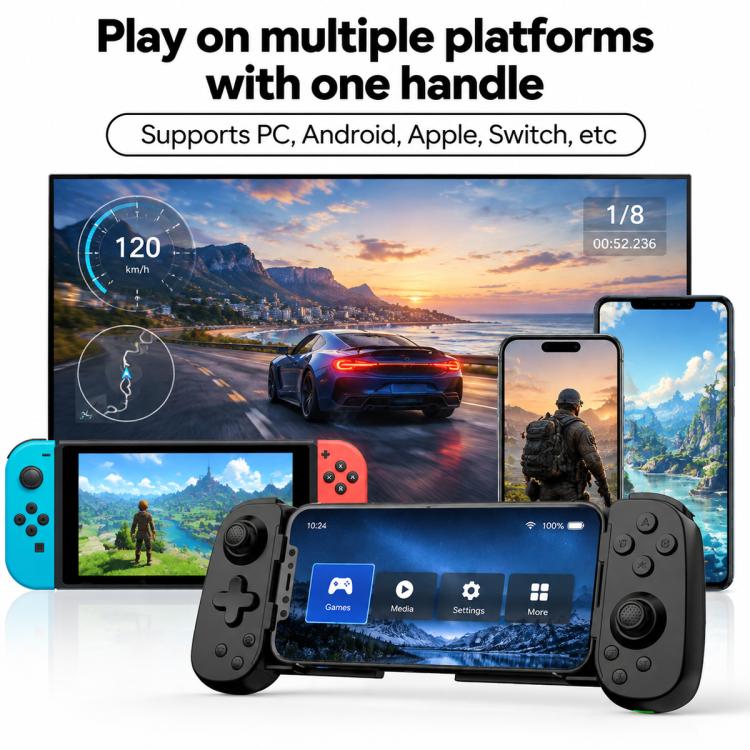 จอยเกมบลูทูธ D6 แบบหดได้ พร้อมระบบเซ็นเซอร์หกแกนสำหรับ Android/iPhone/Switch, D6 สีดำ, D6 สีขาวดำ, D6 สีขาวแดง