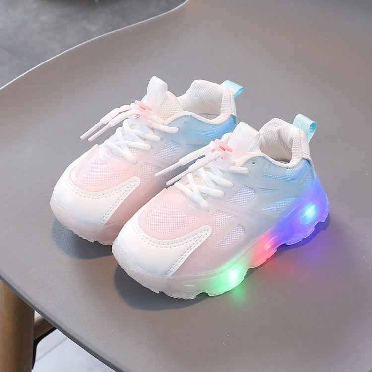 รองเท้าผ้าใบเด็กผู้หญิง WISDOMFROG มีไฟ LED รองเท้าตาข่ายไล่เฉดสีสำหรับเด็กผู้ชาย ขนาด 21, 22, 23, 24, 25, 26, 27, 28, 29, 30
