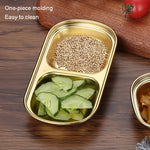 จานซอสสแตนเลสสี่เหลี่ยม สำหรับหม้อไฟ เครื่องปรุง ปิ้งย่าง มี 1 ช่อง (เงิน), 2 ช่อง (เงิน), 3 ช่อง (เงิน), 4 ช่อง (เงิน), 1 ช่อง (ทอง), 2 ช่อง (ทอง), 3 ช่อง (ทอง), 4 ช่อง (ทอง)