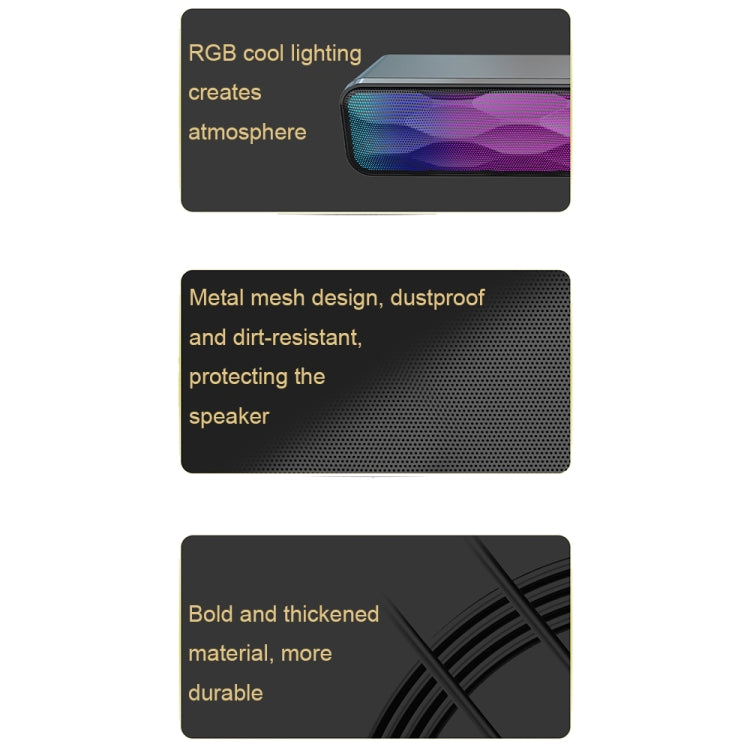 ลำโพงบลูทูธไร้สาย USB ยาวพร้อมไฟ RGB สีสันสดใสสำหรับตั้งโต๊ะ, Q6